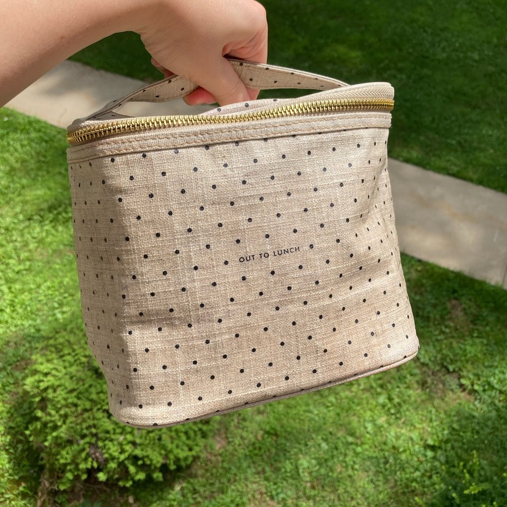 Kate Spade Out To Lunch Neutral Color Polka Dot LunchBox Lunch Bag Top Handle